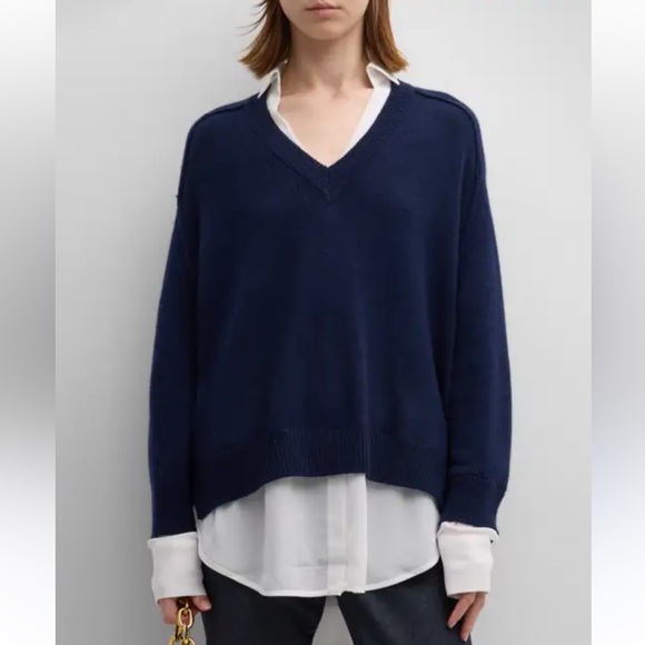 Brochu Walker Sweaters - Brochu Walker V-Neck Layered Pullover Cashmere Wool Blend